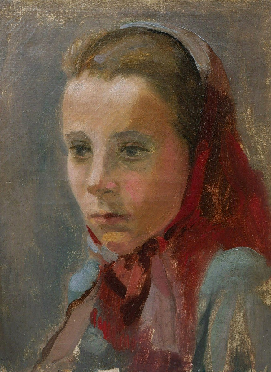 French School Of The Beginning Of The 20th Century, Young Girl With A Red Headscarf