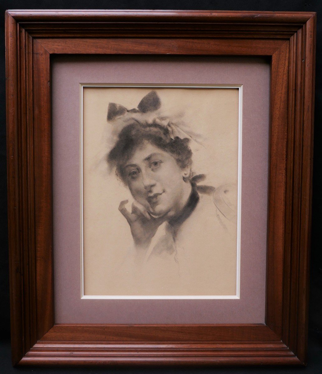 École FRANÇAISE du XIXème siècle, Portrait de femme au noeud dans les cheveux-photo-4