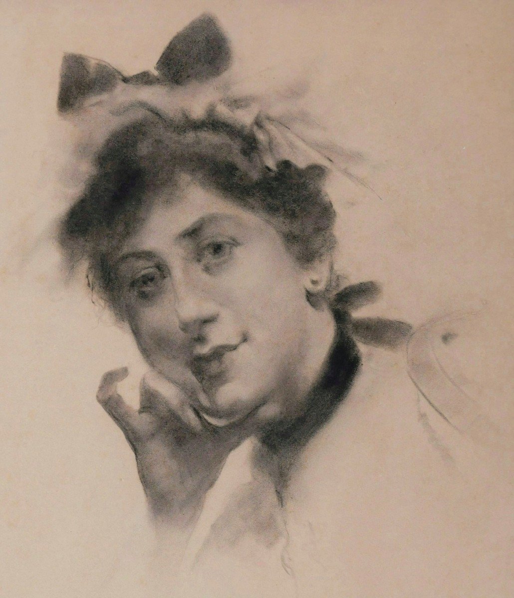 École FRANÇAISE du XIXème siècle, Portrait de femme au noeud dans les cheveux-photo-2