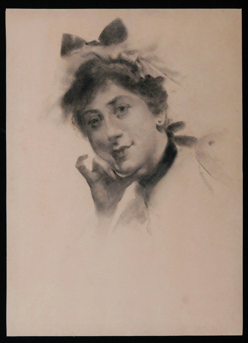 École FRANÇAISE du XIXème siècle, Portrait de femme au noeud dans les cheveux-photo-3