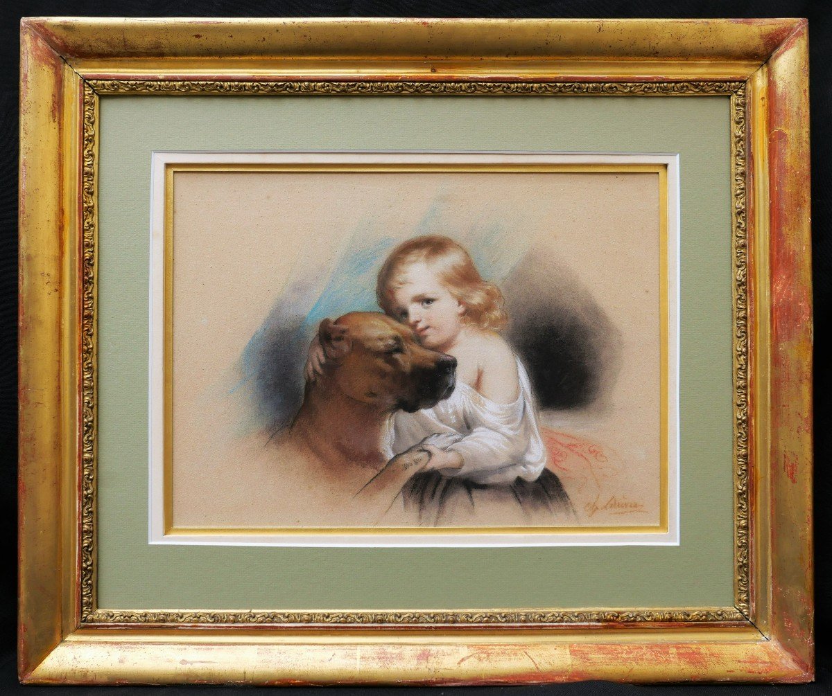 Charles Jean-Baptiste LELIÈVRE, Tendresse : jeune garçon et chien-photo-1