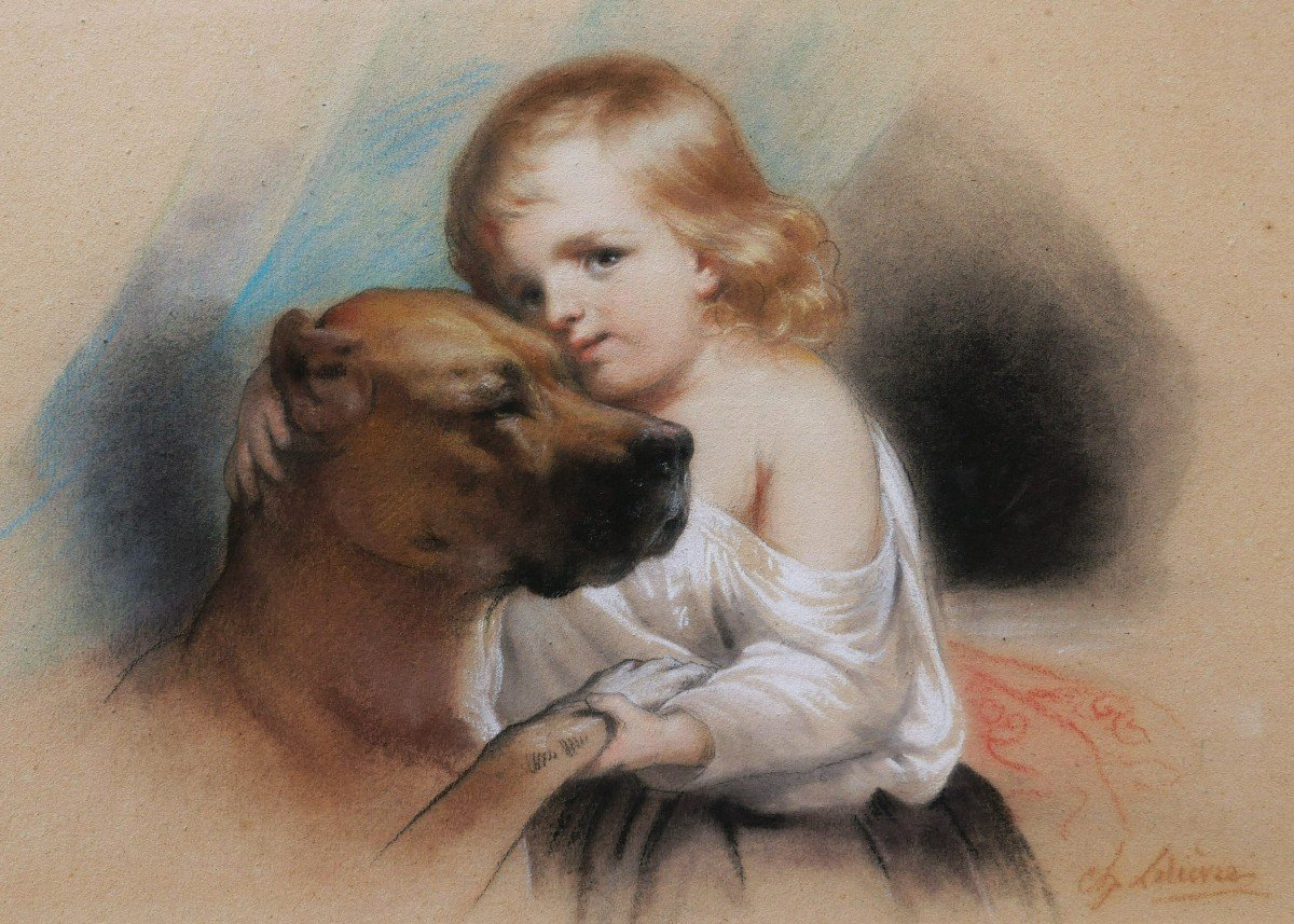 Charles Jean-Baptiste LELIÈVRE, Tendresse : jeune garçon et chien