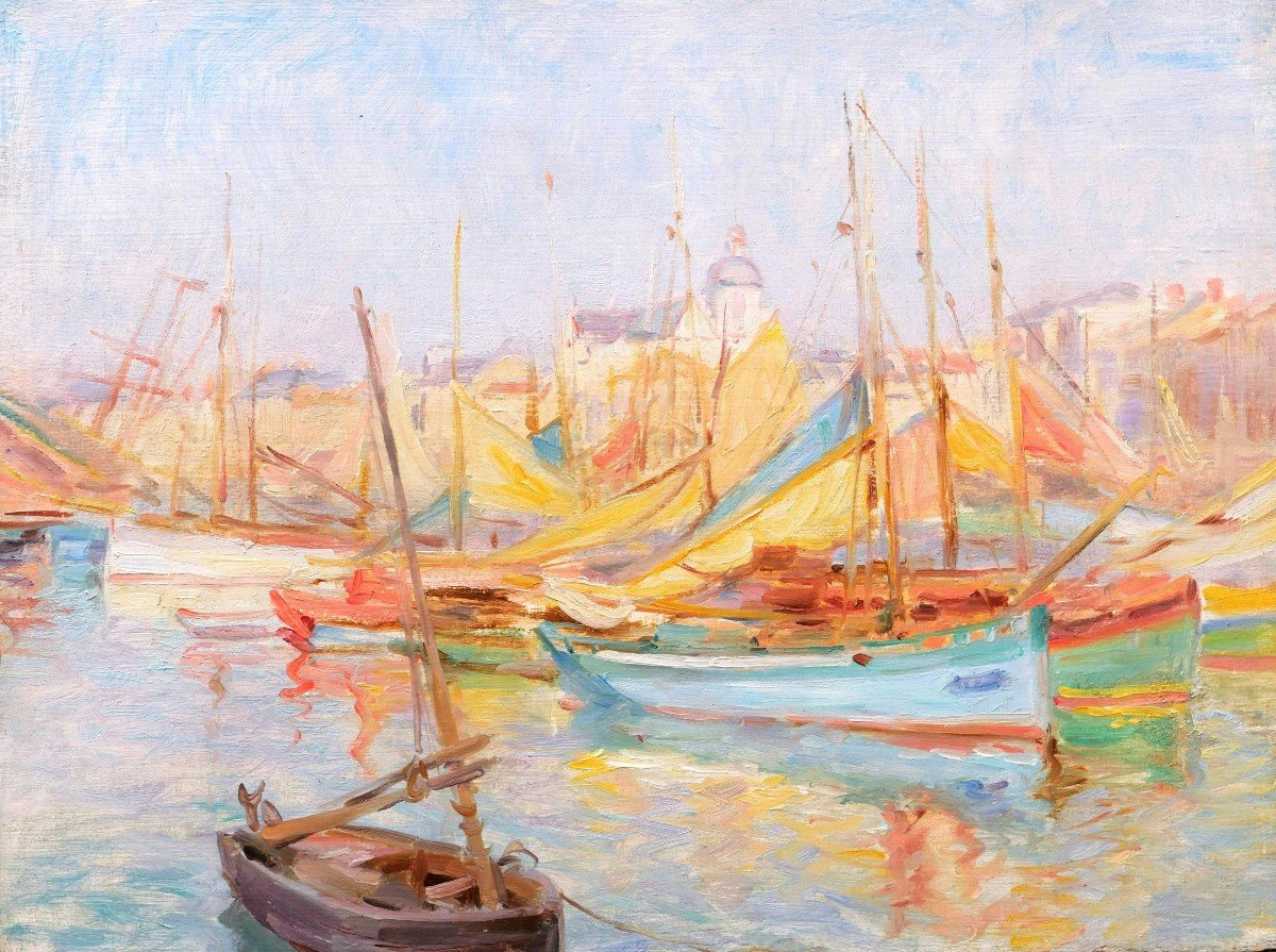 Attribué à Edmond Marie PETITJEAN, Bateaux aux Sables d'Olonne