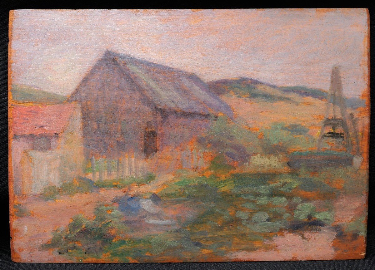 Paul SIEFFERT, Femme à la palanche dans un paysage breton en bord de mer / Maison bretonne-photo-4