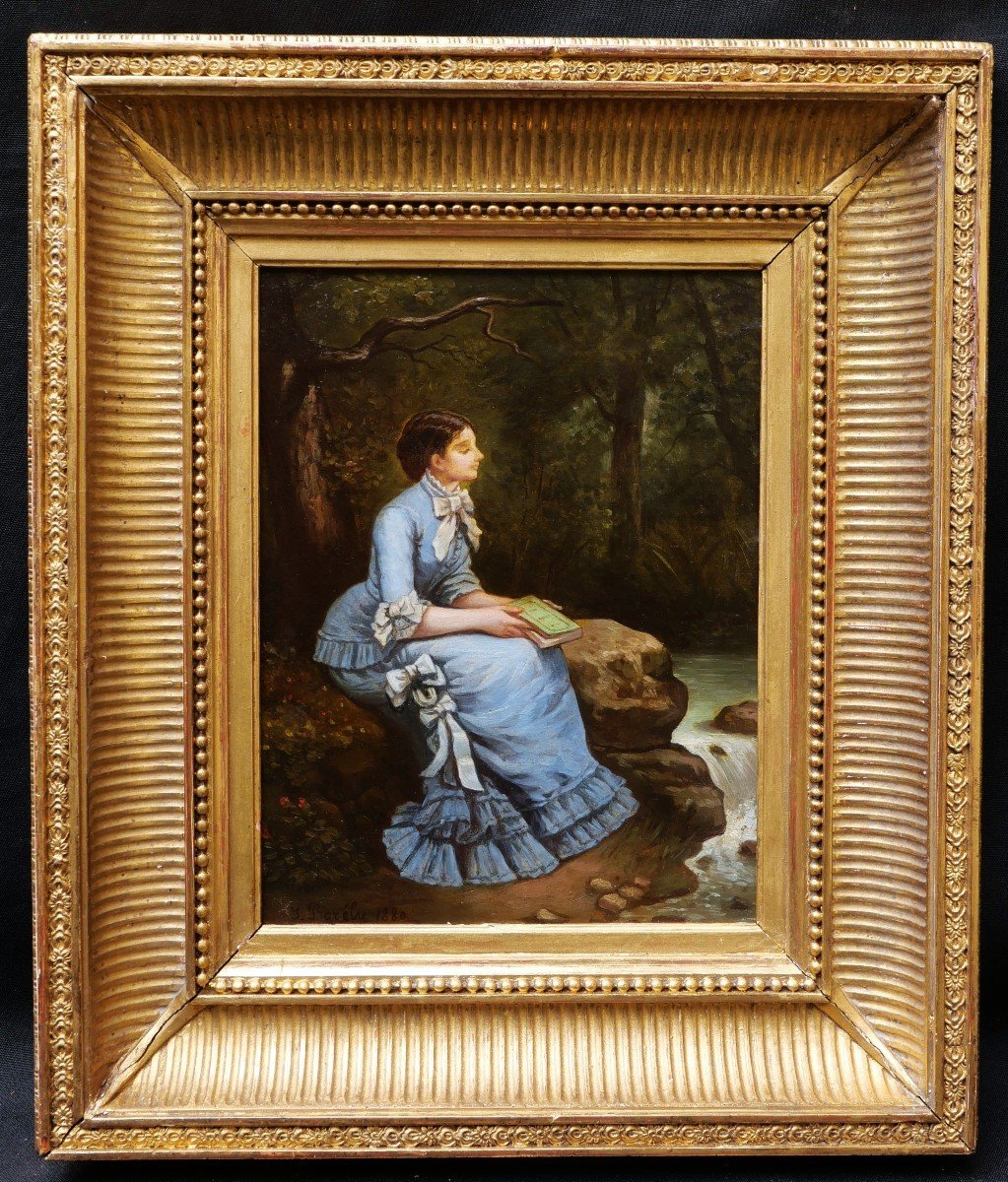 J. Borély, Woman Seated In The Forest, A Book In Her Hand-photo-4