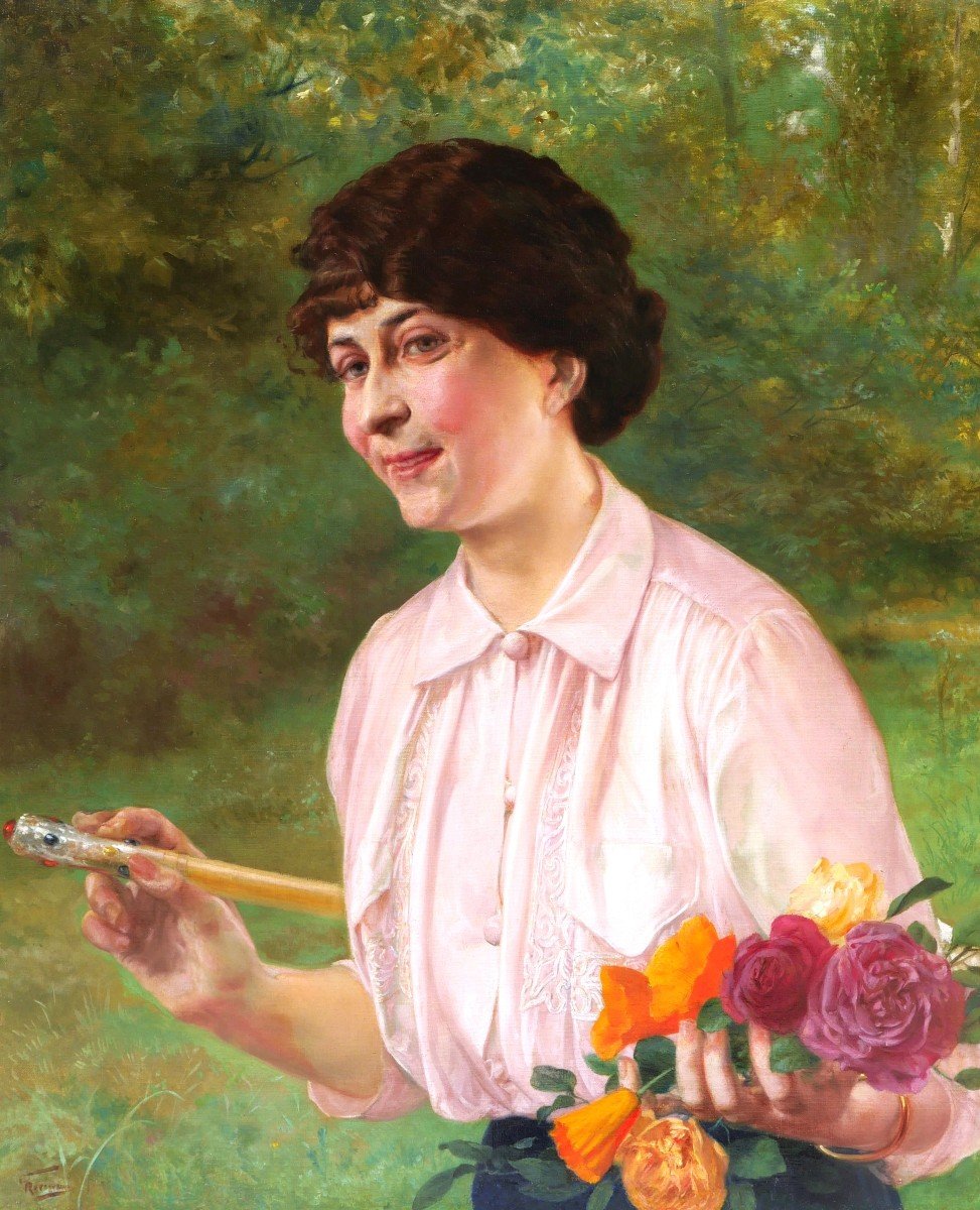 Georges RÉCIPON, Portrait de femme au jardin