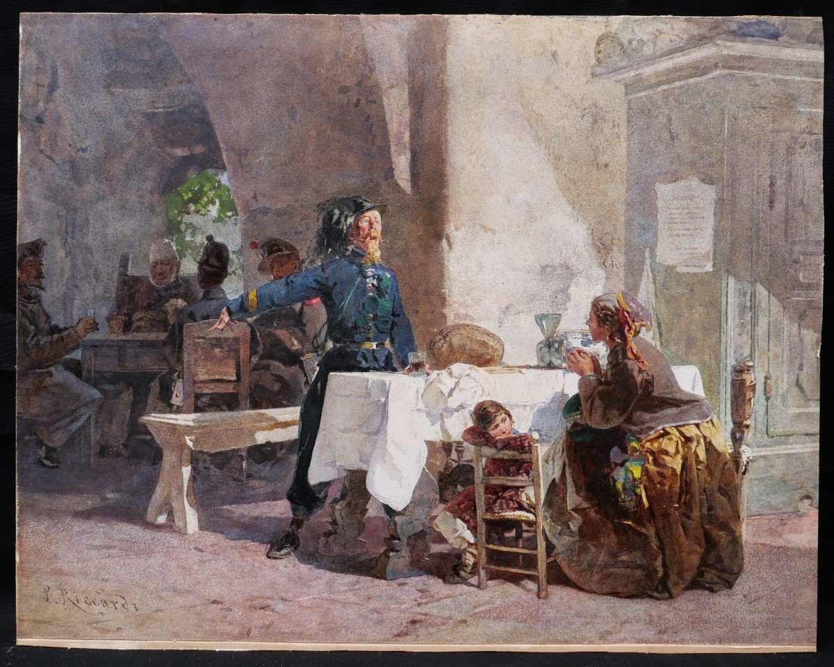 Paolo Riccardi, Bersagliere, Beggar And Child In An Inn-photo-3