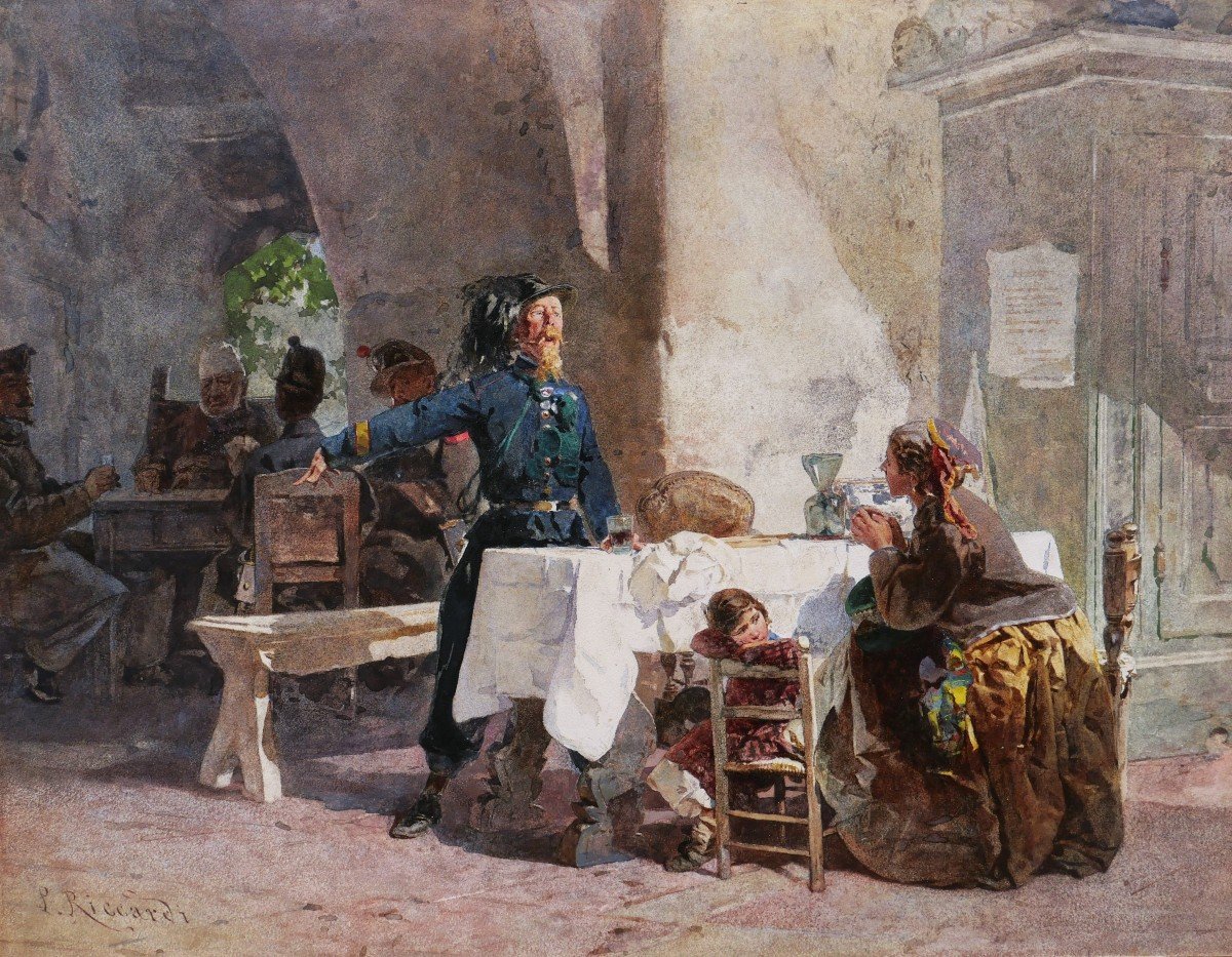 Paolo Riccardi, Bersagliere, Beggar And Child In An Inn