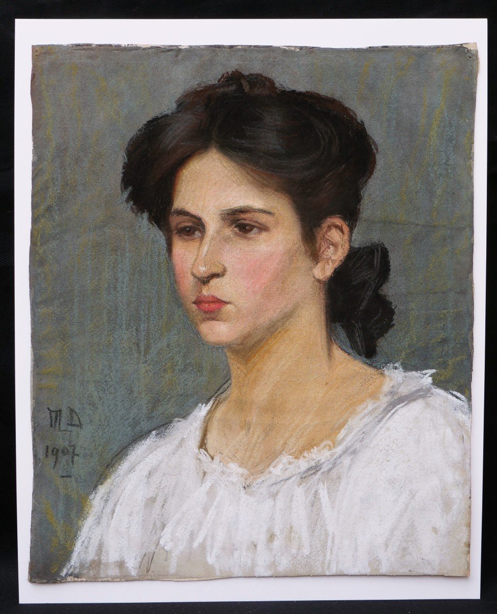 Marguerite Dubois De Pacé, Portrait Of A Young Dark-haired Woman In A White Shirt-photo-4