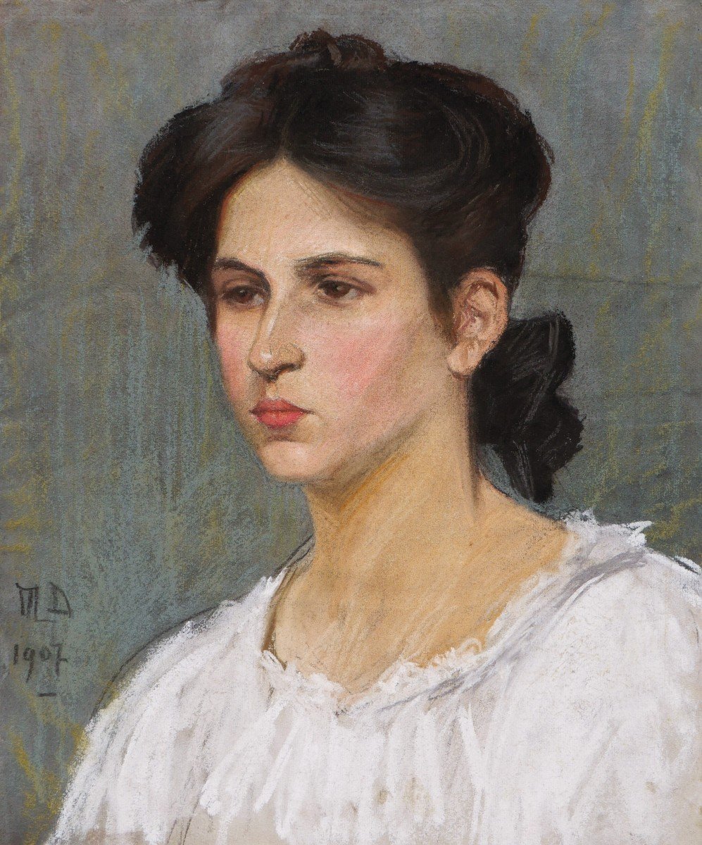 Marguerite Dubois De Pacé, Portrait Of A Young Dark-haired Woman In A White Shirt