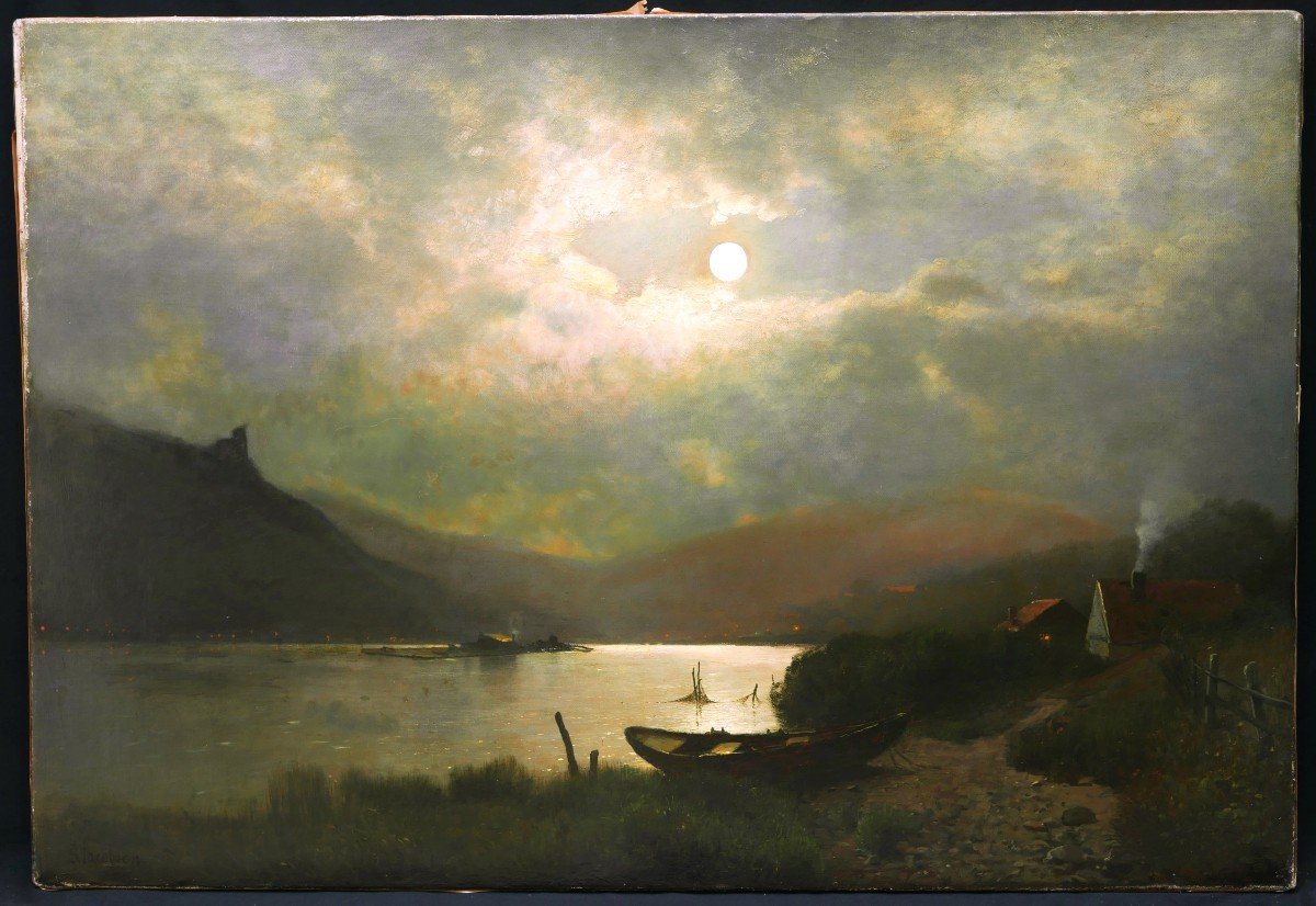 Sophus Jacobsen, Night View Of The Rhine (large Format)-photo-3