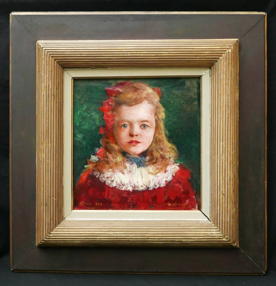 Louis-Charles SPRIET, Portrait de petite fille en robe rouge-photo-1