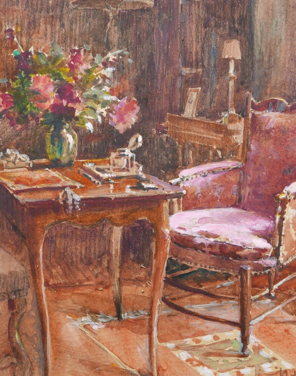 Henri d'Hauterive, Interior With Armchair And Small Flowered Louis XV Table-photo-2