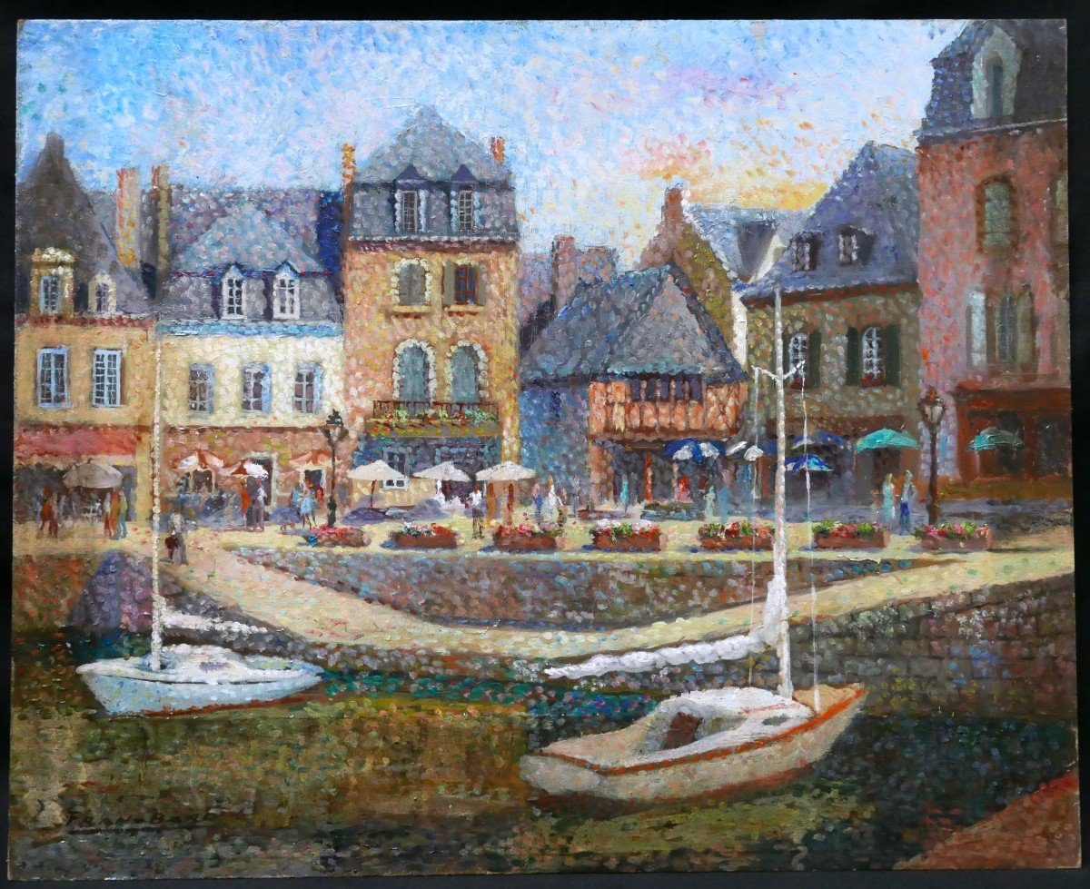 FRAN-BARO, Vue pointilliste animée du Port d'Auray dans le Morbihan (Bretagne)-photo-2