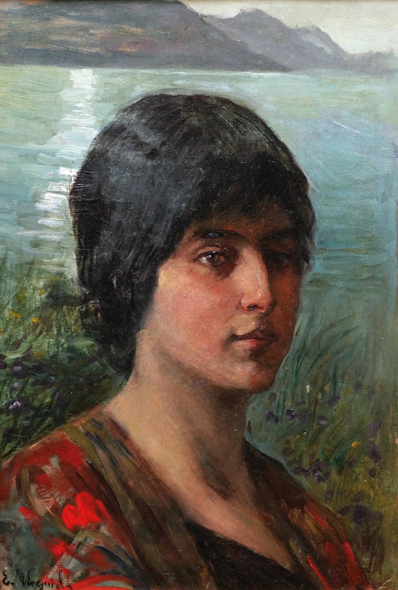 Eduardo URQUIOLA y AGUIRRE, Portrait de femme du Pays Basque au bord de la mer