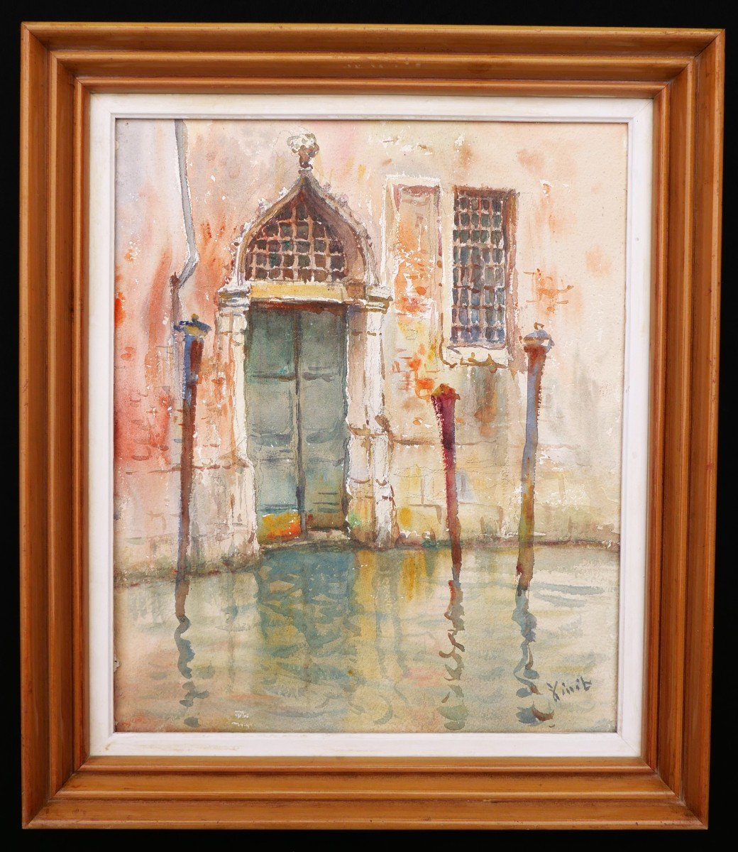 Pierre Vinit, Two Views Of Palaces In Venice-photo-3