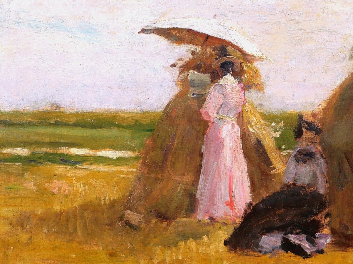 French School Circa 1900 – 1910, Two Women Artists Drawing In A Countryside Landscape-photo-2