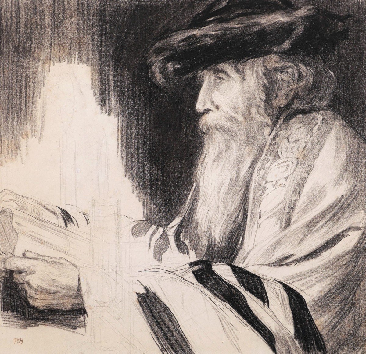 French Or Foreign School Circa 1900, Rabbi Reading The Torah