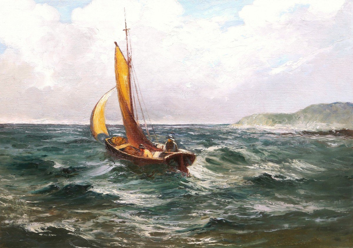 Attributed To émile Godchaux, Boat And Sailors At Sea (large Format)