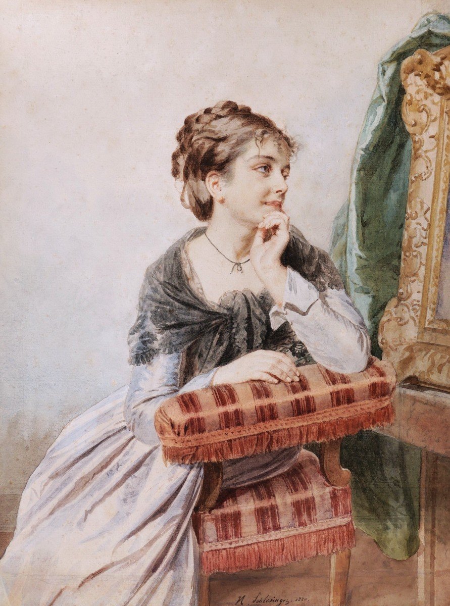 Henri Guillaume Schlesinger, Young Woman Admiring A Painting