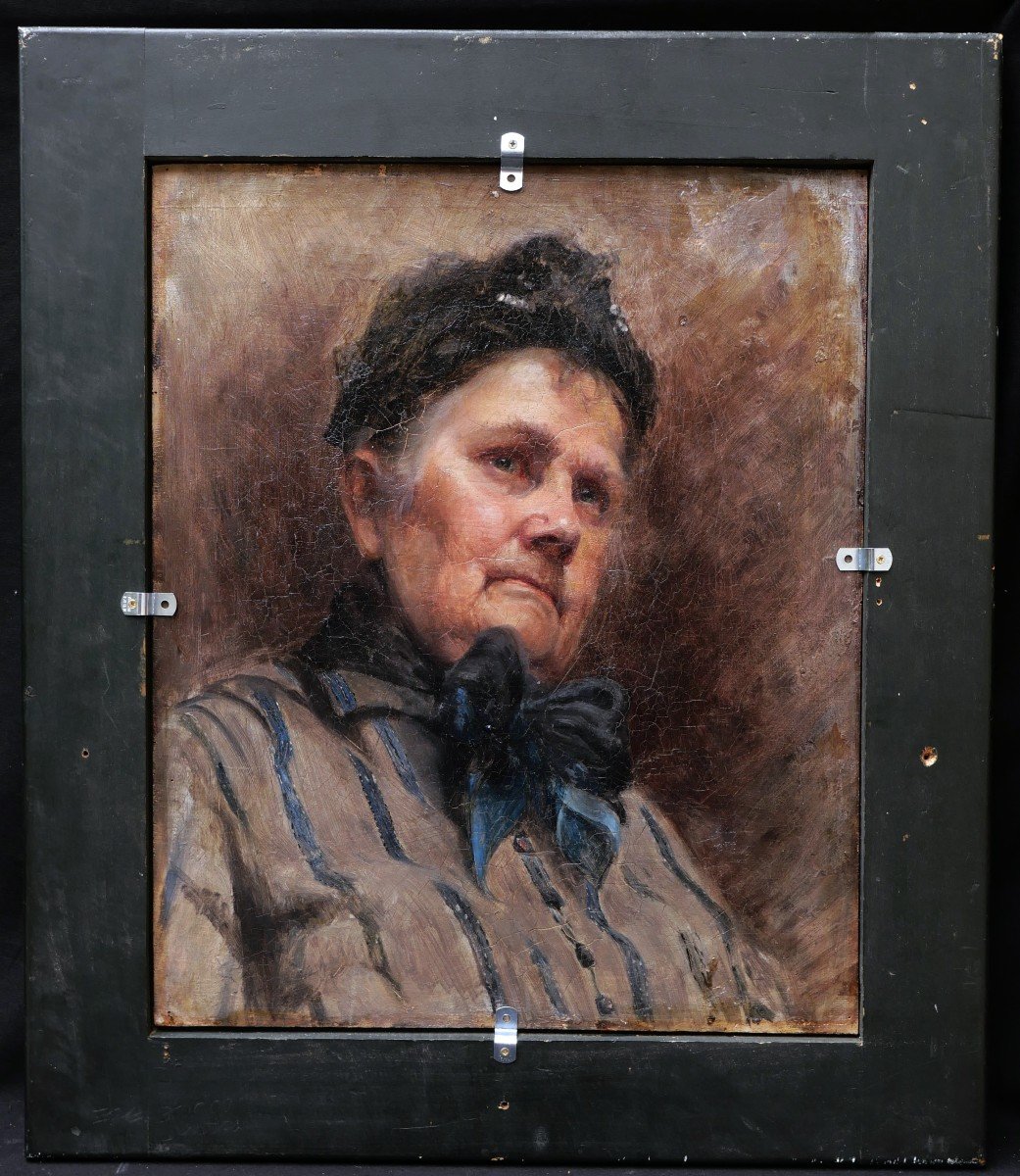 École FRANÇAISE circa 1910-1930, Portrait de jeune femme brune en robe rouge (double face)-photo-2
