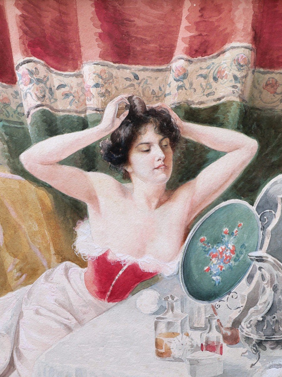 Alexandre-Georges ROUX, dit Georges ROUX, Femme en déshabillé se coiffant-photo-2