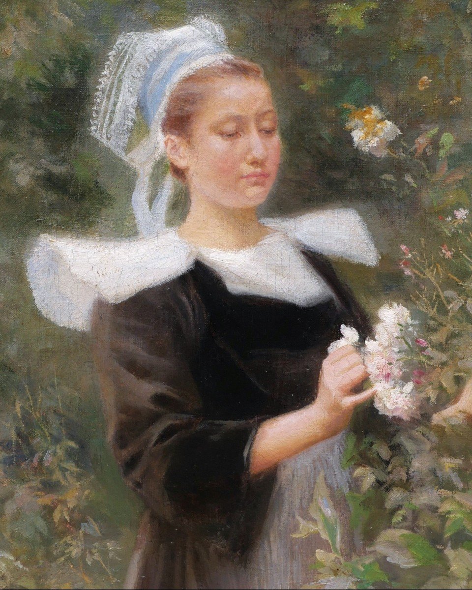 Paul Marie Charles Grégoire, Young Bigouden Girl Picking Flowers-photo-2