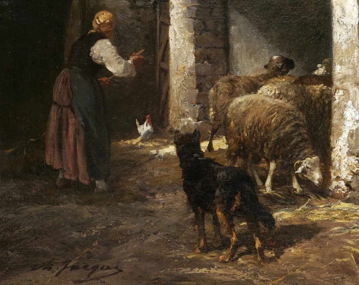 Charles émile Jacque, Peasant Woman At The Sheepfold-photo-3