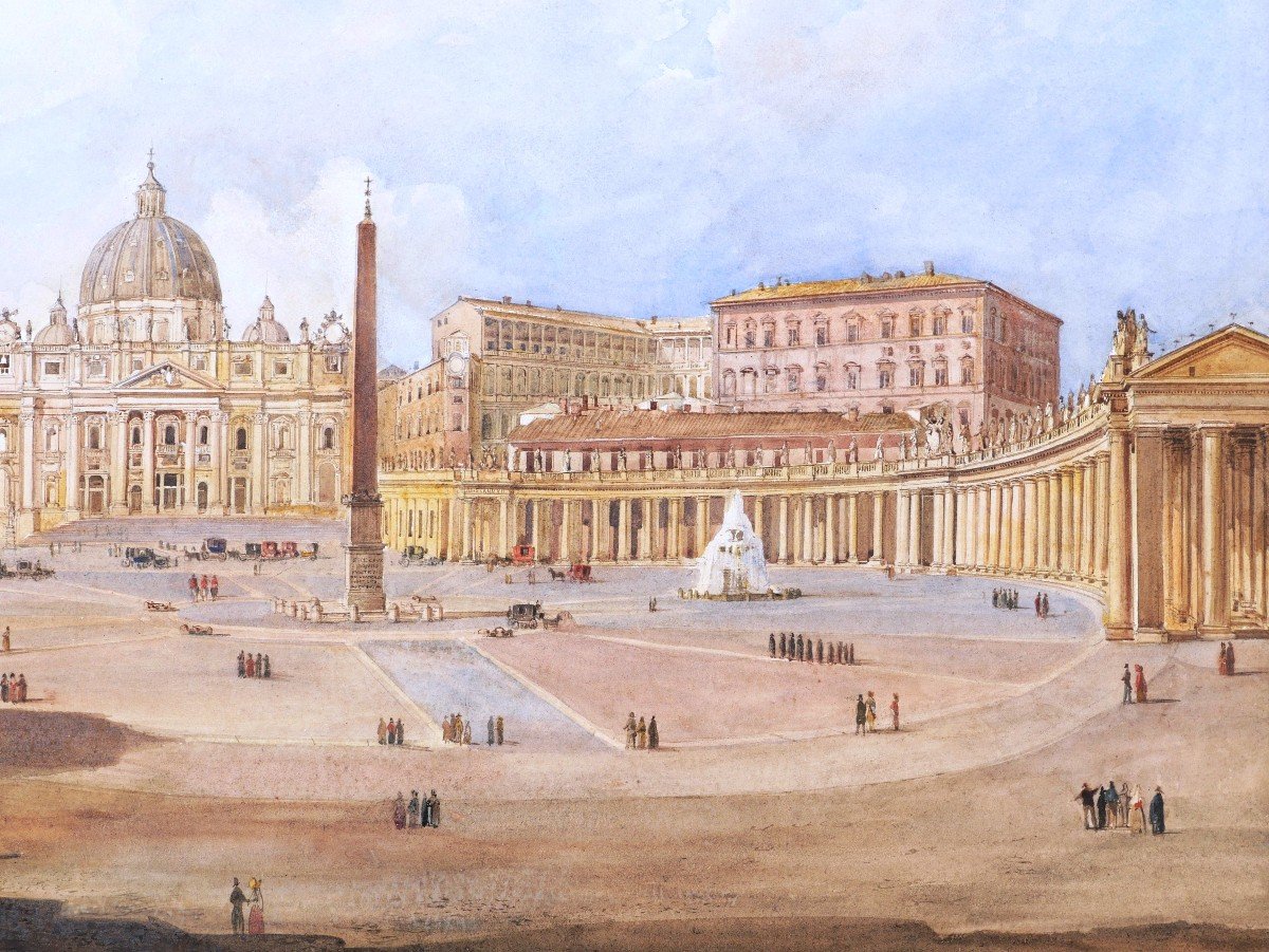 Vincenzo Giovannini, Lively View Of St. Peter's Square In Rome-photo-3