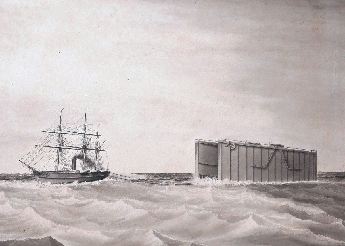 French School In 1868, Towing A Floating Dock Towards Alexandria (large Format)-photo-3