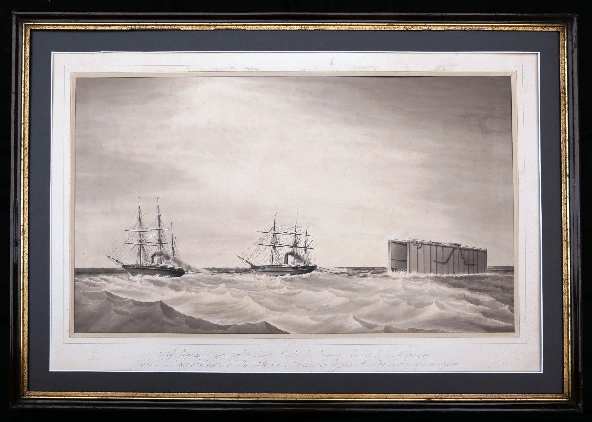 French School In 1868, Towing A Floating Dock Towards Alexandria (large Format)-photo-1