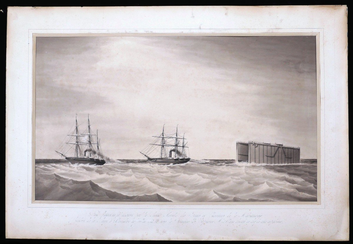 French School In 1868, Towing A Floating Dock Towards Alexandria (large Format)-photo-2