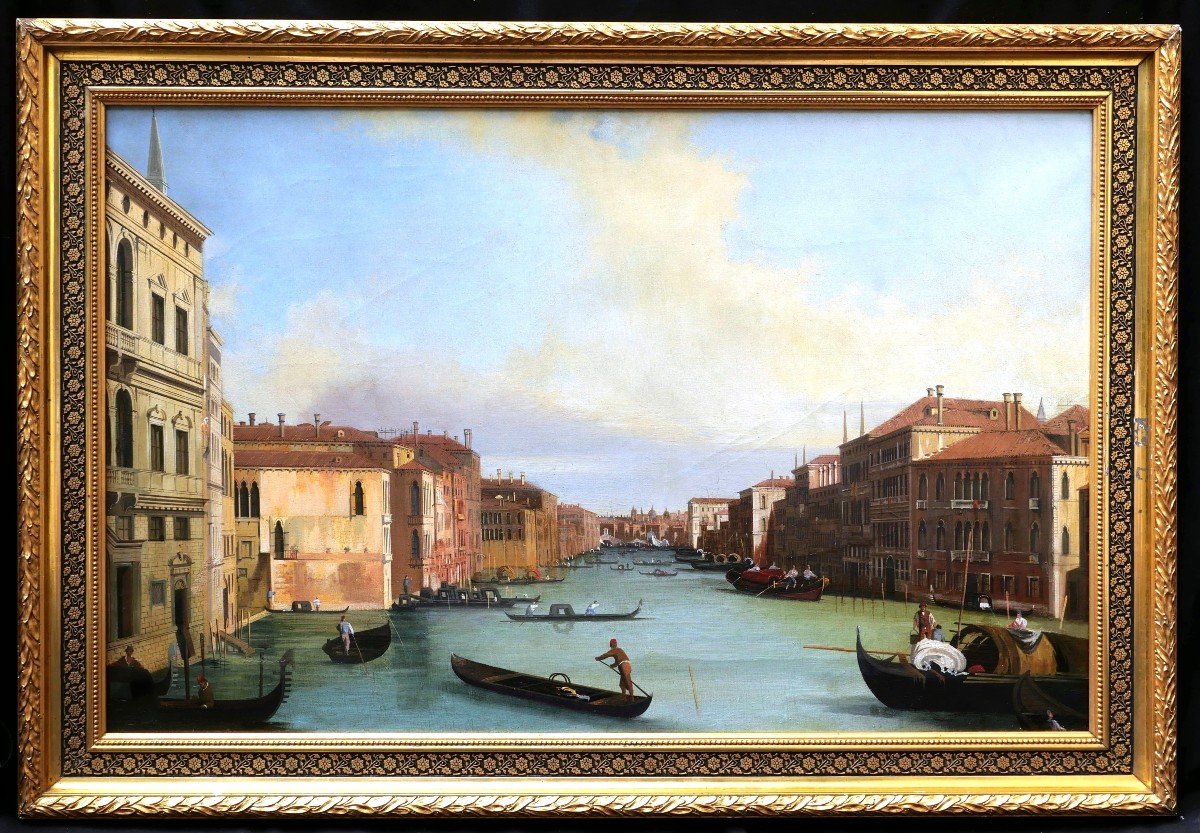 Italian School Circa 1880, After Canaletto, Lively View Of The Grand Canal-photo-1
