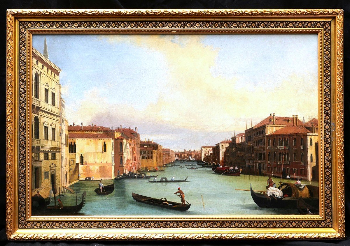 Italian School Circa 1880, After Canaletto, Lively View Of The Grand Canal-photo-1