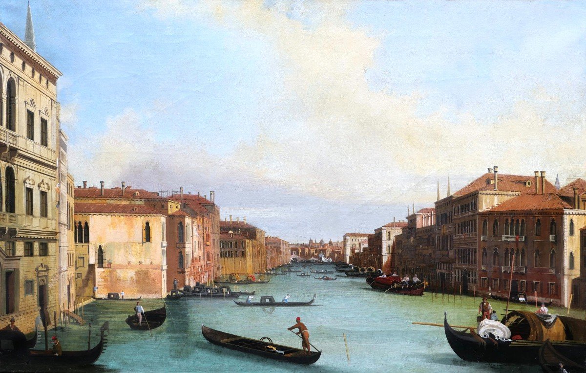 Italian School Circa 1880, After Canaletto, Lively View Of The Grand Canal