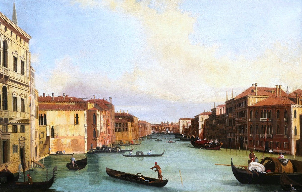 Italian School Circa 1880, After Canaletto, Lively View Of The Grand Canal