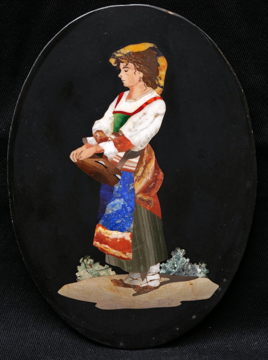 Atelier de Tito FRANCOLINI, Italienne au tambourin, marqueterie de pierres dures-photo-3