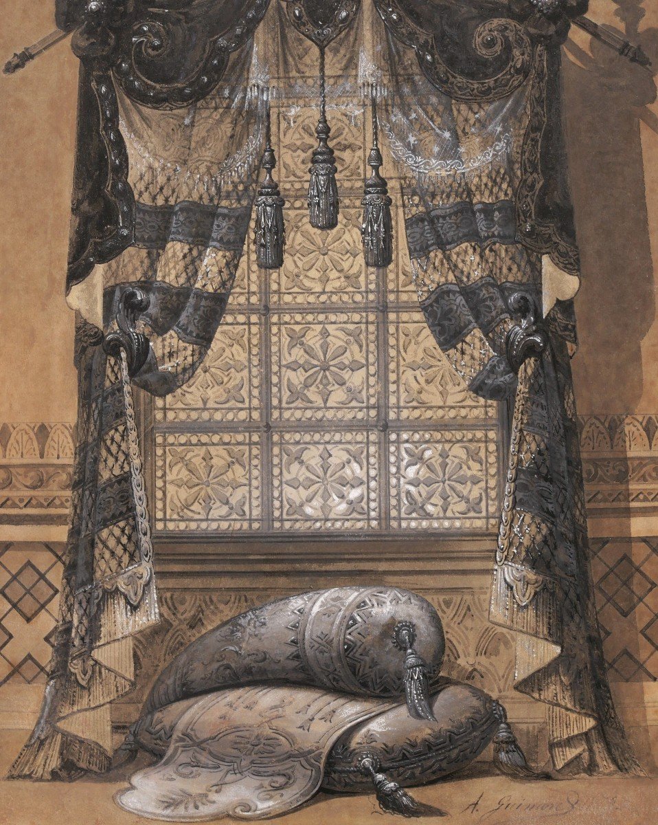 Auguste Guinard, Window, Cushions And Ornaments In An Ottoman Palace-photo-3