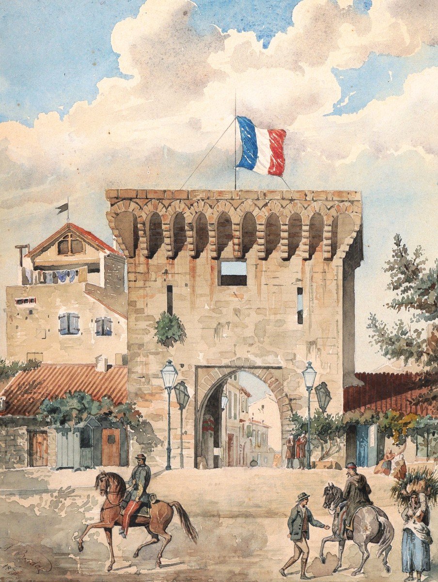 André Jean Boudoy, Lively View In Front Of The Porte Limbert In Avignon