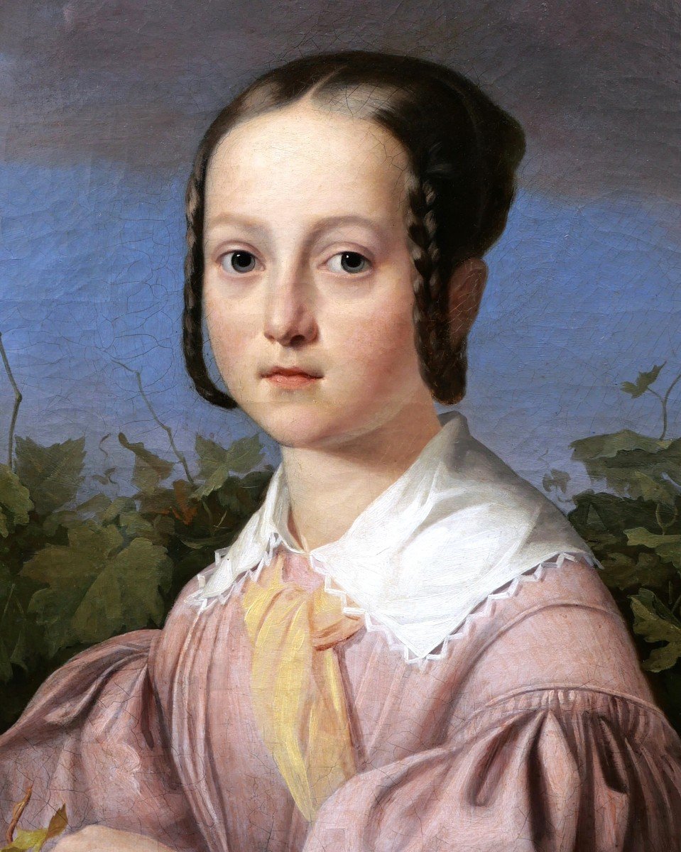 Joseph WEBER, Portrait d'une jeune fille tenant une corbeille de raisin-photo-3