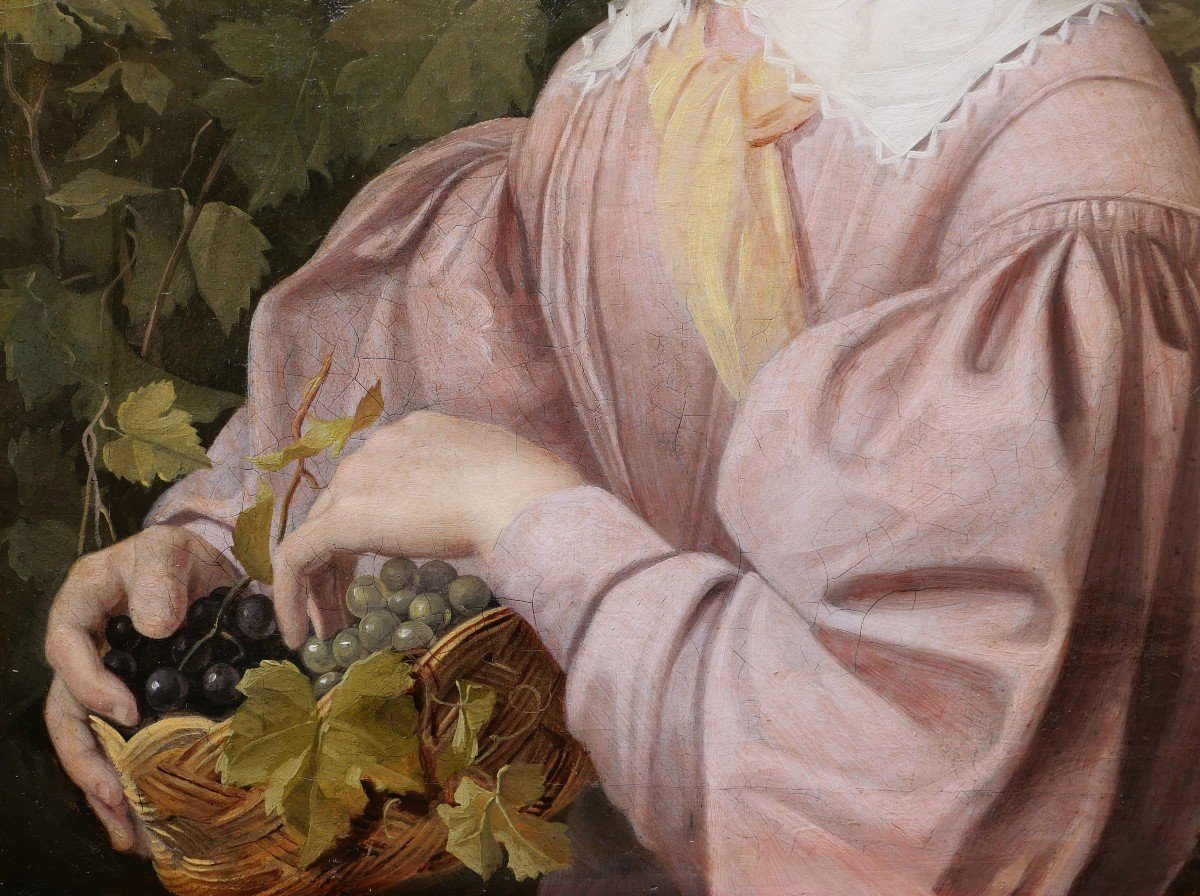 Joseph WEBER, Portrait d'une jeune fille tenant une corbeille de raisin-photo-4