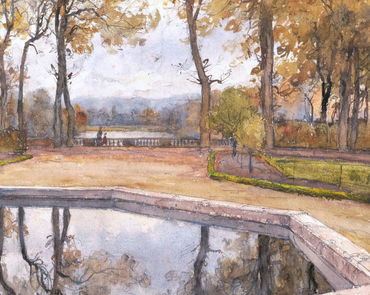 French School Circa 1890-1900, Attributed To Henri Zuber, View Of The Parc De Saint-cloud-photo-2