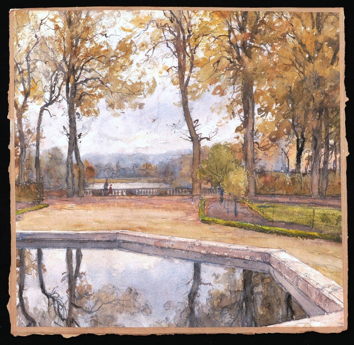 École FRANÇAISE circa 1890-1900, attribué à Henri ZUBER, Vue du Parc de Saint-Cloud-photo-3