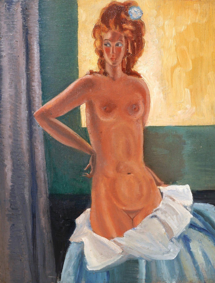 French School Circa 1930, Circle Of Jean Dupas, Nude With Hand On Hip