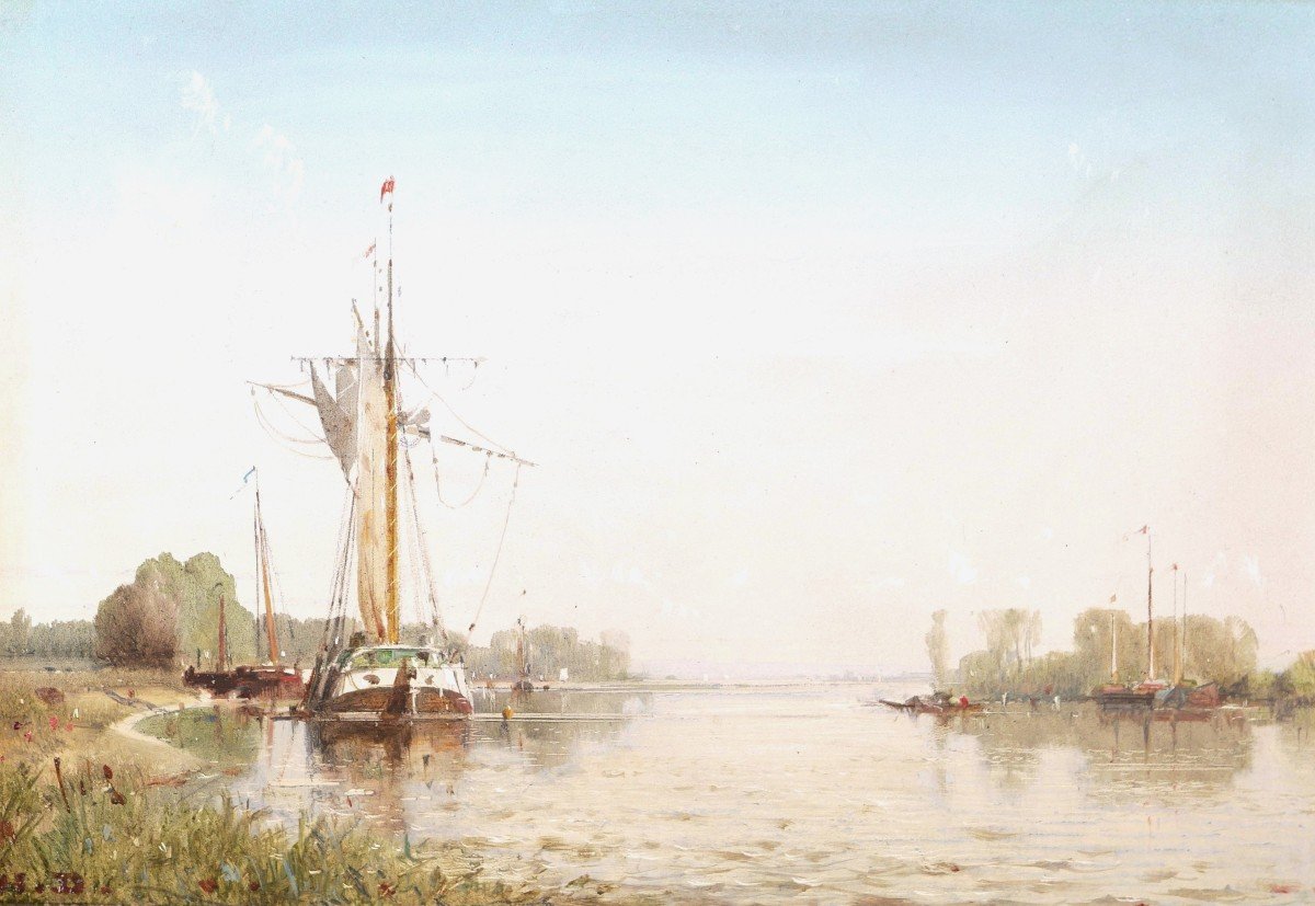 French Or Dutch School Circa 1860, Boats On A River