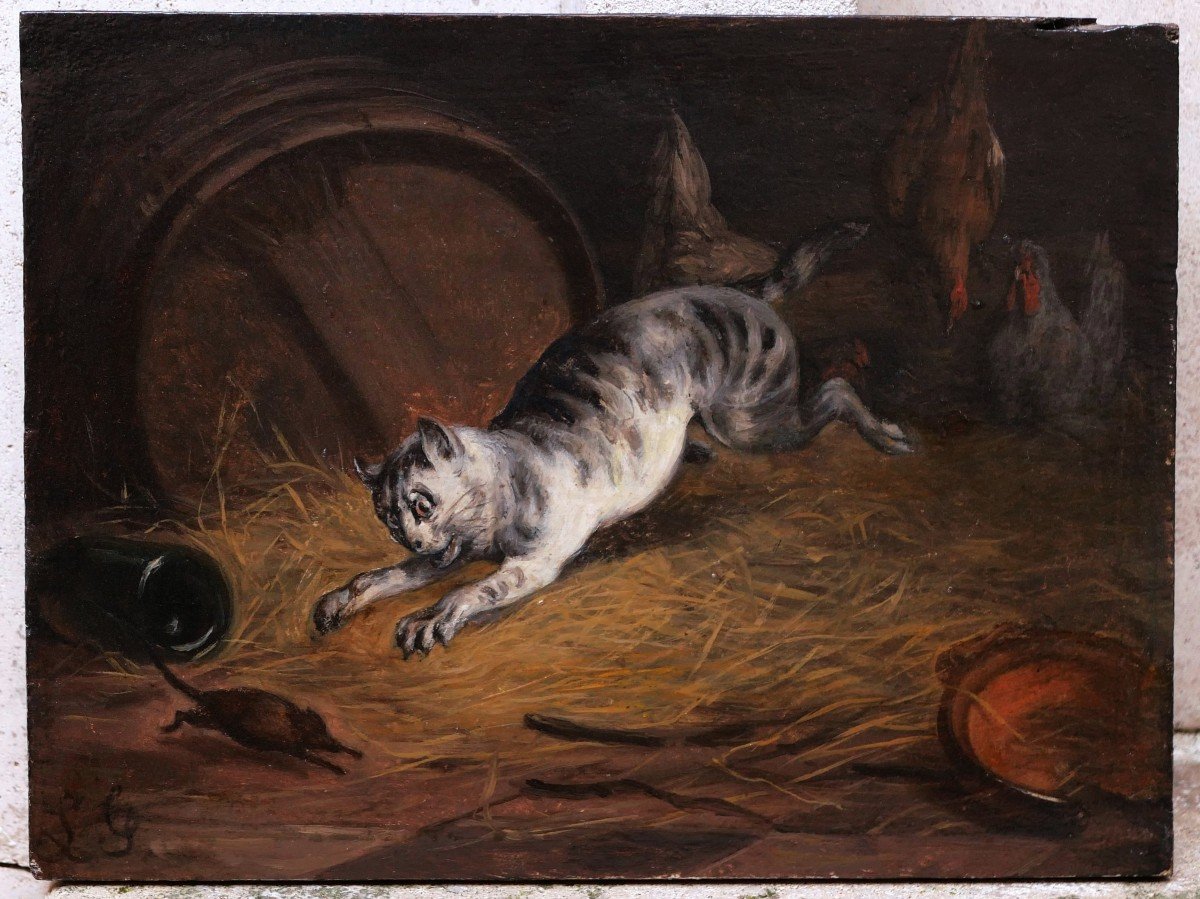 Attribué à Jean-baptiste Louis Guy, Le Chat et la souris-photo-4