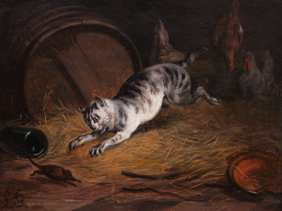 Attribué à Jean-baptiste Louis Guy, Le Chat et la souris