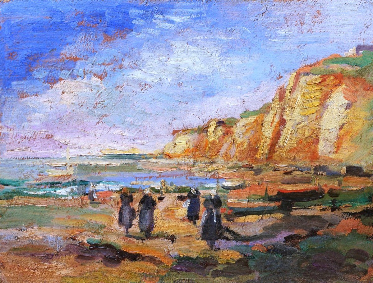 Attributed To Paul-élie Gernez (onnaing, 1888 – Honfleur, 1948), Women On The Beach, Normandy