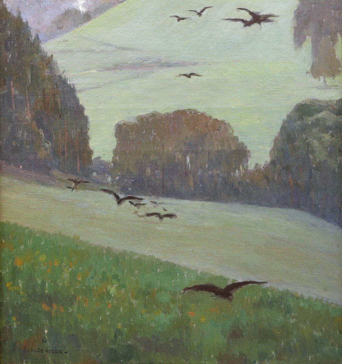 Jules Adler, Hilly Landscape With Crows, Probably In Franche-comté-photo-2