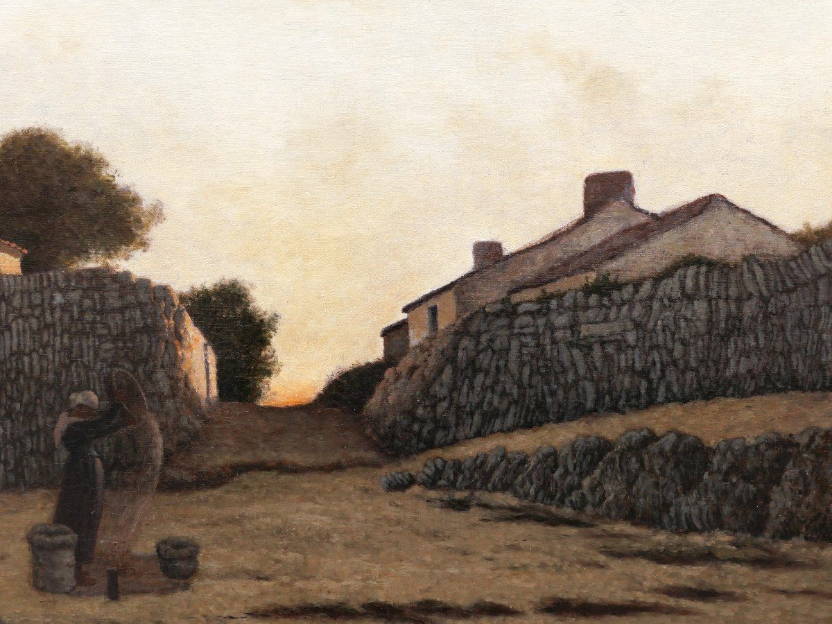 Félix Lionnet, Peasant Woman With A Sieve In A Vendée Village, Twilight-photo-3